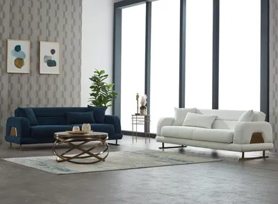 Produktbild von Komplette Couch Dreisitzer Sofa 3 Sitz Stoffsofa Polstersofa Blau Weiß