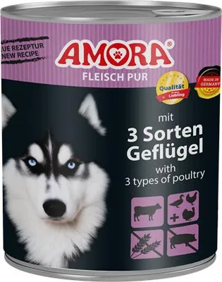 Immagine prodotto di AMORA Dog Fleisch Pur 3 Sorten Geflügel 800g