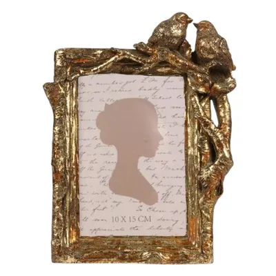 Produktbild von Vintage-Fotorahmen „Gold Bird“, 10 x 15 cm – Dekorativer Standbildrahmen aus Polyresin