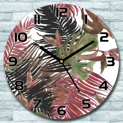 Produktbild von Wanduhr aus Glas Rund fi 30 Exotische Monstera Quarz Deko Schlafzimmer Büro