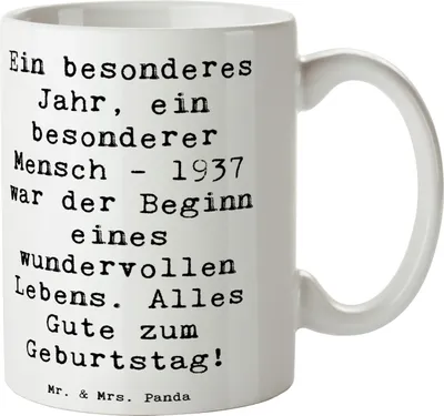 Produktbild von Mr. & Mrs. Panda Tasse Spruch 1937 Geburtstag - Weiß - Geschenk, Jahrgang, Happy Birthday, Glückwunsch, Kaffeetasse, Geburtstagsgeschenk, Besonderes, Becher, Kaffeebecher