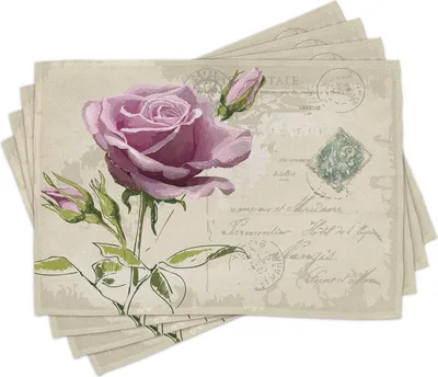 Zdjęcie produktu dla Podkładki ABAKUHAUS Rose, pocztówki z delikatnymi kwiatami róż i liśćmi, romantyczny wzór, 30 x 45 cm, kolor jasnoróżowy i zielony