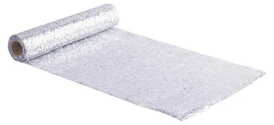 Productafbeelding van Zilveren tafelkleed met pailletten, 28 cm x 3 meter, op maat te knippen - universele maat