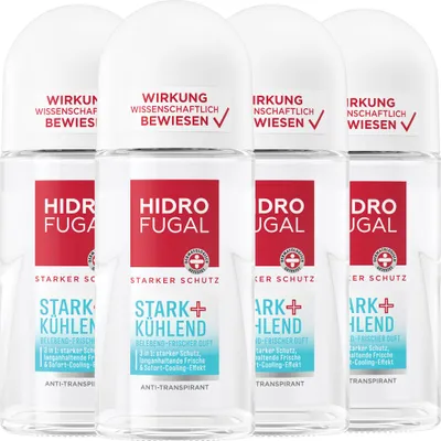 Produktbild von HIDROFUGAL Deo Roll-On Stark + Kühlend 3-in-1 Anti-Transpirant Cooling 4 x 50 ml