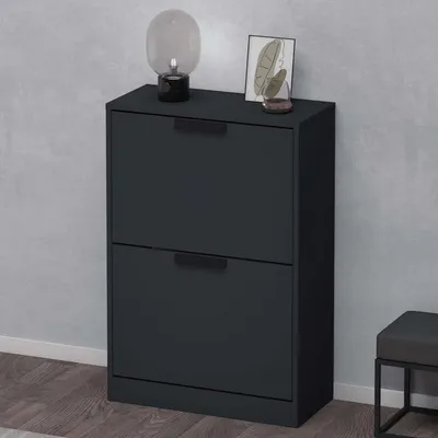 Image de doporro Meuble à Chaussures Gris Noir Mat 60x28x89 cm Rangement Armoire à Chaussures 2 Compartiments Range-Chaussures 01