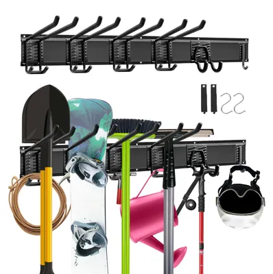 Image de Support mural pour garage et jardin : organiseur d'outils avec crochets supplémentaires pour les outils de jardinage, les outils électriques et bien plus encore