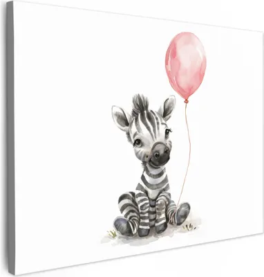 Obrázek produktu pro OneMillionCanvasses® - Obrazy na plátně - Zebra - Dítě - Zvířata - Růžový balón, nástěnné umění, nástěnné dekorace Obývací pokoj, 80x60cm