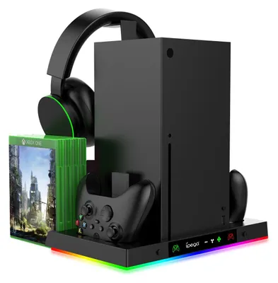 Produktbild von AIORBER Xbox Series X Multifunktions-Kühlständer mit Dual Controller Ladestation, Lüfter, Kopfhörerhalter, Zubehör Organizer, USB-C, Schwarz