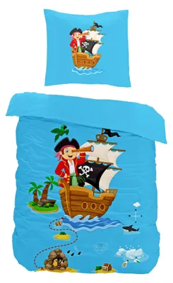 Produktbild von JACK Kinder Renforce Baby Bettwäsche 2 tlg. 100x135cm Pirat Schiff Abenteuer Schatz Blau Bunt Reißverschluss
