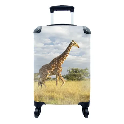 Produktbild von MuchoWow® Koffer Handgepäck Trolley Rollkoffer Kleine Reisekoffer mit 4 Rollen - Giraffe - Safari - Gras - Cabin Size < 55x40x23 cm & 55x40x20 cm - Fotokoffer - Kabinenkoffer - Boardgepäck - Reise-Box - Reisekoffer - Reisegepäck - Koffer mit Bild - Trolley für Kinder