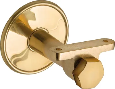 Produktbild von Handlaufträger mit Winkel, Rosetten. ø 70 mm, Wandabstand 65 mm, Messing poliert