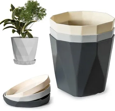 Produktbild von Kunststoff-Blumenbeutel mit Schale - 13cm Durchmesser - Pflanzentopf - Kunststoff-Blumenbeutel für Innen & Außen - Mit Wurzelkontrolle - Für Blumen, Kräuter, Sukkulente - 3 Stück