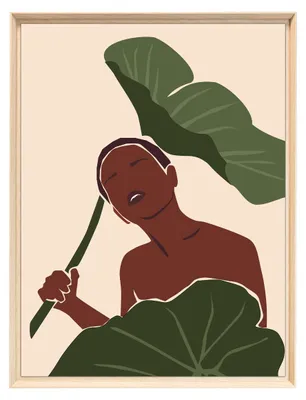 Image de Tableau mural encadré femme tropicale minimaliste 60x80 cm, Tableau mural moderne pour décoration intérieure
