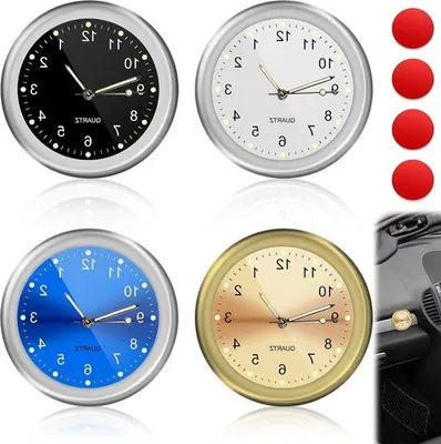 Obrázek produktu pro Sada miniaturních hodin do auta s přilepovacím držákem na palubní desku, s čtvrthodinovými intervaly.