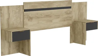 Produktbild von Bettkopfteil ausziehbar mit integrierten Nachttischen - 140/160 cm - Naturfarben & Schwarz - PARATI