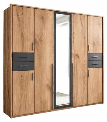 Produktbild von Drehtürenschrank Kleiderschrank 228cm Passepartout Spiegel Eiche Nachbildung, Grafit / 22570
