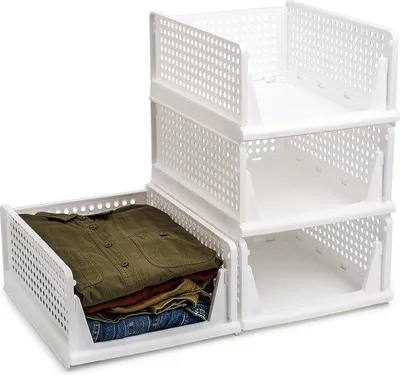 Produktbild von Famanu Aufbewahrungsboxen Set aus 4 stapelbaren Kunststoff-Organizern - Weiß