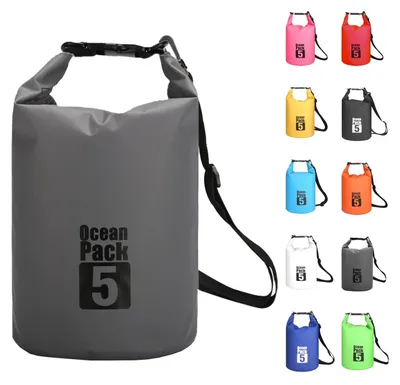 Produktbild von Wasserdichter Packsack Trockensack Drybag - 5 l - Grau - Mit Schultergurt - Für Kajak, Rafting und Camping