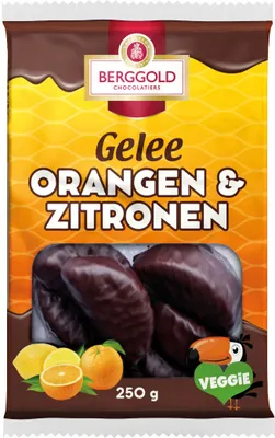 A product package for Berggold Gelee Orangen und Zitronen.