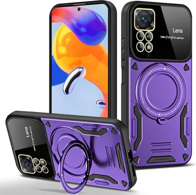 Produktbild von Rüstung Handyhülle für Xiaomi Redmi Note 11 Pro/Note 12 Pro 4G Dual-Layer Ringhalter Ständer Hülle Lila