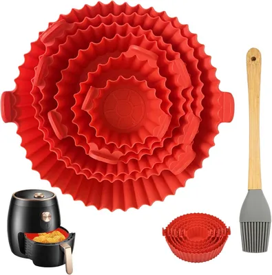 Produktbild von Silikonform für Airfryer, 6 Stück mit Pinsel | Silikon Einsatz für Ofen, Mikrowelle und Heißluftfritteuse