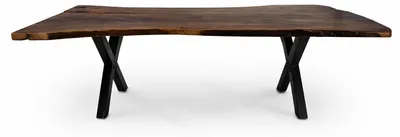 Productafbeelding van Eettafel van walnoothout met een natuurlijke rand en X-vormige poten