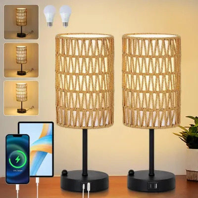 Immagine prodotto di Set di 2 lampade da comodino, con dimmer touch, porta USB A e C per la ricarica, stile vintage