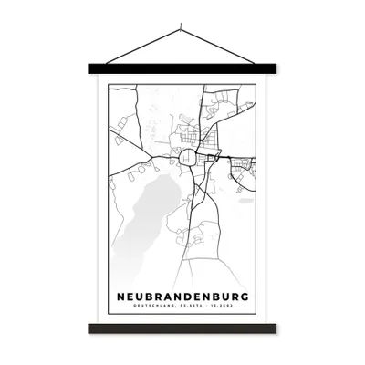 Produktbild von MuchoWow® Textilposter Stadtplan - Neubrandenburg - Karte 60x90 cm mit schwarzem Rahmen - Poster Wohnzimmer