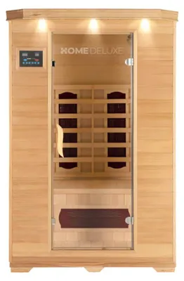 Produktbild von HOME DELUXE – Infrarotkabine REDSUN M – 120 x 105 x 190 cm - für 2 Personen, 5 Keramikstrahler – Holz: Hemlocktanne I Infrarotsauna, Sauna, Wärmekabine, Infrarot