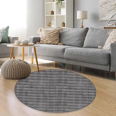Produktbild von HOMELUX Teppich Wohnzimmer Rund ø 120 cm Flauschig Fellteppich Kunstfell Dunkelgrau Teppich Schlafzimmer Weich mit 3D-Blase Pflegeleichtigkeit, Grau