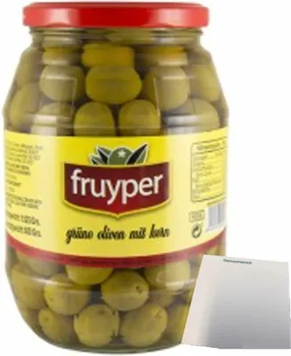 Produktbild von Fruyper grüne Oliven mit Stein nach Anschovis Aroma pasteurisiert (1025g Glas) + usy Block