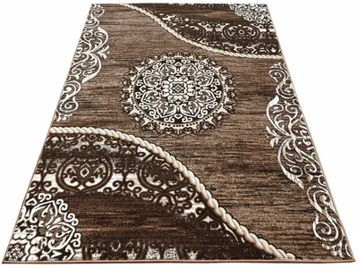 Image de Tapis 80x150 cm DEMIAN avec ornements - marron / blanc