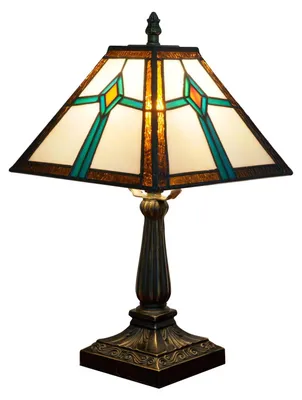 Image de Lampe de table - Verre vitrail - Carrée - E27 - 28 x 38 cm - Salon, chambre et bureau