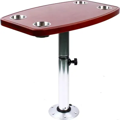 Produktbild von Teleskop Tischplatte Tischsockel Tischfuß  Tischgestell  Höhenverstellbar   Wohnwagen RV Marine Boot    Mit 4 Getränkehaltern für Wohnwagen,Wohnmobil,Oak Table Top