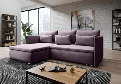 Obrázek produktu pro FurMeb24 ECKSOFA VALERIO monolit 62 - levý bok - růžový - s funkcí spánku a lůžkovou skříní