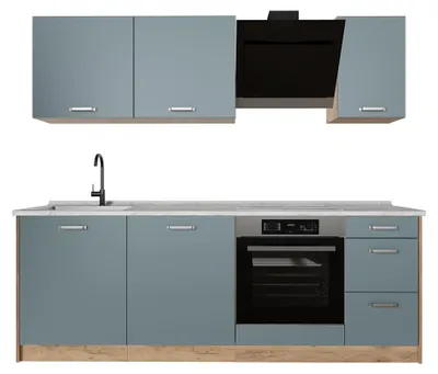 Immagine prodotto di Cucina componibile Vicco R-Line Grigio-blu/Rovere dorato 220 cm piano di lavoro Marmo, Model 67127