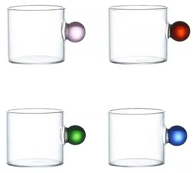 Produktbild von Glas-Kaffeetassen mit farbigem Kugelgriff, 100 ml – 4er-Set
