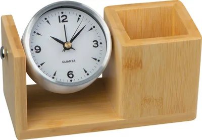 Produktbild von Stifteköcher aus Bambus mit analoger Uhr