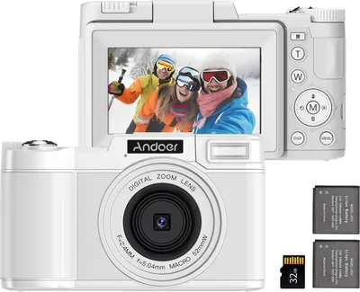 Obrázek produktu pro Přenosný digitální fotoaparát Andoer s otočným 3,0palcovým TFT displejem, 48 MP, 4K Ultra HD, 16x zoom, ochrana proti otřesům, se 2 bateriemi a paměťovou kartou 32 GB