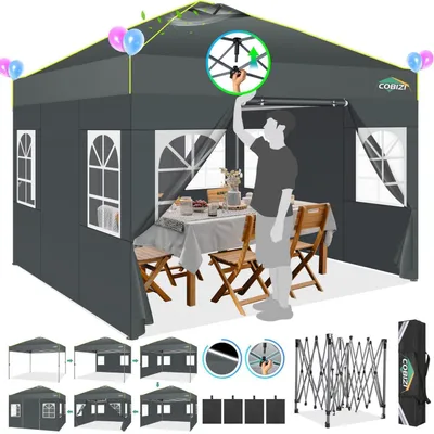 Productafbeelding van Paviljoen, 3x3 meter, waterdicht, stabiel, winterbestendig, met 4 zijwanden, grijs