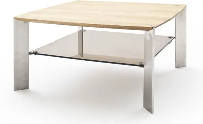 Produktbild von Couchtisch >NELIA< Glasablage, Eiche, Massivholz - 80x41x80cm (BxHxT)