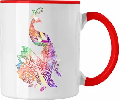 Produktbild von Trendation - Pfau Tasse Polygon Geometrisch Grafik Geschenk für Pfau-Liebhaber (Rot)