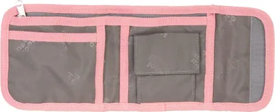 An open pouch with multiple compartments.