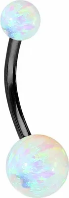 Produktbild von Bauchnabelpiercing Titan Bananabell SYNTHETISCHE OPALE Schwarz | Opalfarbe: Hot-Weiß Stablänge: 12mm