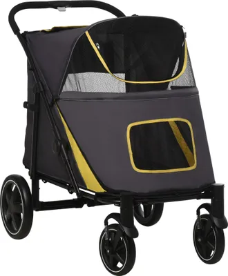 Produktbild von Pawhut Pawhut Skladací kočík pre psov - stredné a veľké psy - 112 x 65 x 100 cm - žltá/čierna