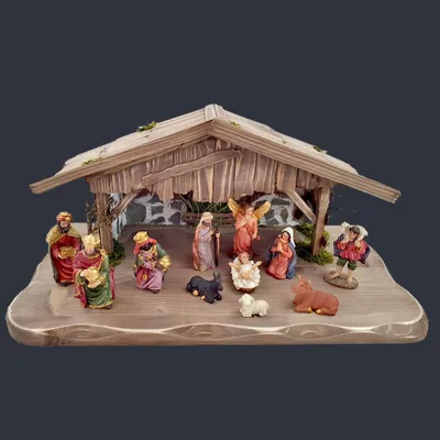 Produktbild von Graubraune Holzkrippe mit Figuren 45 cm