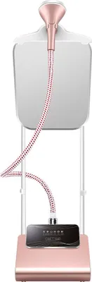 Produktbild von Niceey Dampfglätter mit Bügelbrett, Stand-Kleidungsbügeleisen, Steamer, 1800W Leistung, 2,5L Wasserbehälter, 6 Stufen, Vielseitiges Dampfen für alle Kleidungsstücke, Weiß/Pink