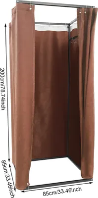 Image de Cabine d'essayage mobile - Cabine d'essayage pour magasin de vêtements - Structure en fer - Avec rideau - Autoportante - Pour robe de mariée - Réutilisable - Marron