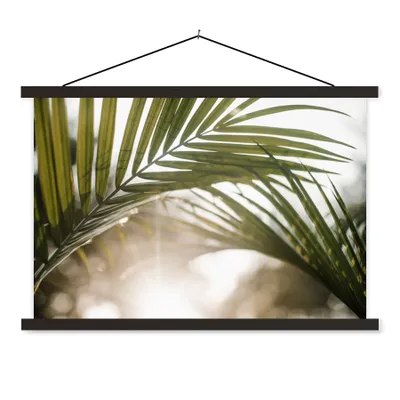 Produktbild von MuchoWow® Textilposter Palme - Palmenblatt - Sonne - Sommer 60x40 cm mit schwarzem Rahmen - Hölzernes