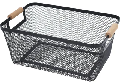 Obrázok produktu pre Excellent Houseware | Kovový košík - 35x23x16 cm - čierny - štýlový organizér s drevenými rukoväťami - košík na ovocie